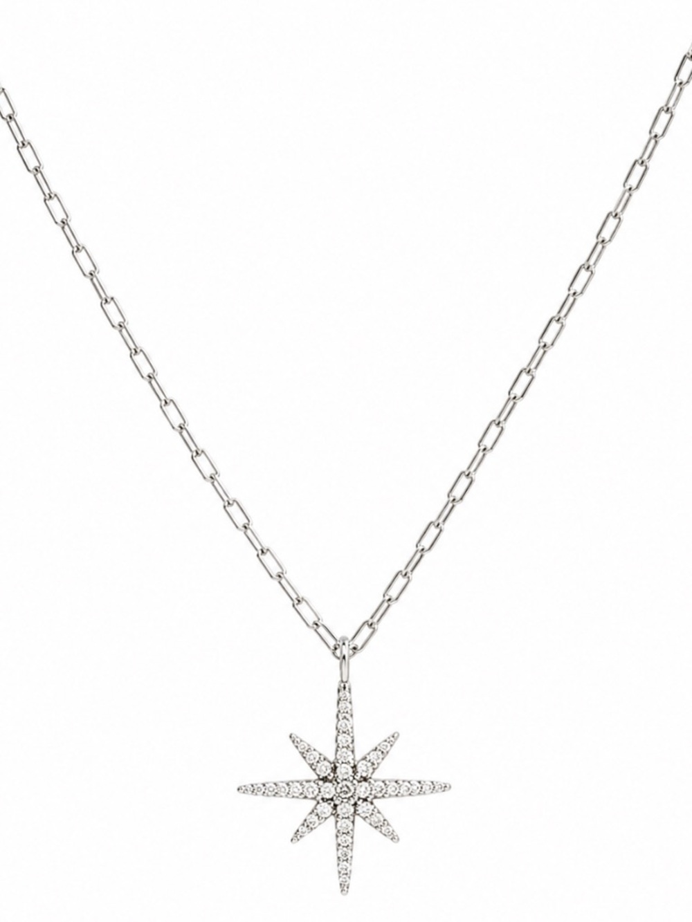 Sterling Silver Starburst Pendant Necklace 925 and cubic zirconia